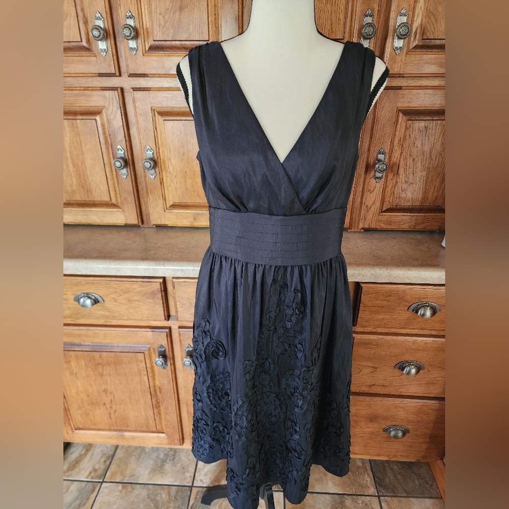 Jessica Howard Black Taffeta Sleeveless Fit and Flare Dress Size 8